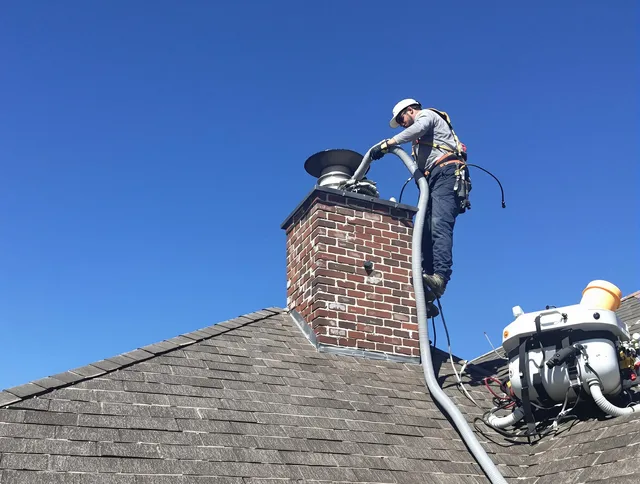 Dedicated Middleburg Heights Chimney Sweep team member cleaning a chimney in Middleburg Heights, OH