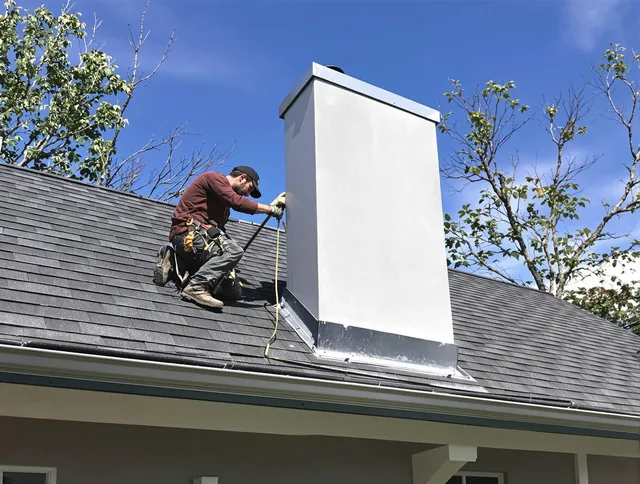 Middleburg Heights Chimney Sweep team member finishing chimney construction in Middleburg Heights, OH