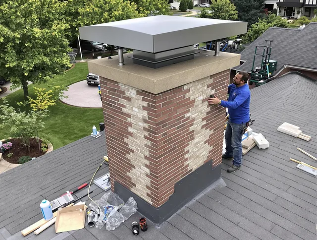 Middleburg Heights Chimney Sweep team working on a custom chimney remodel in Middleburg Heights, OH