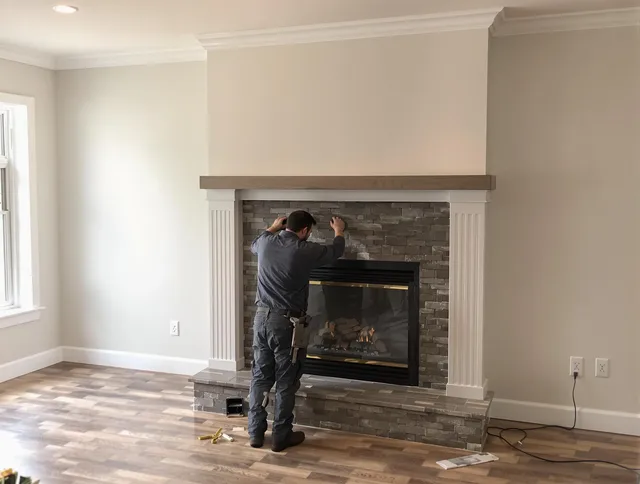 Middleburg Heights Chimney Sweep finishing a custom fireplace install in Middleburg Heights, OH